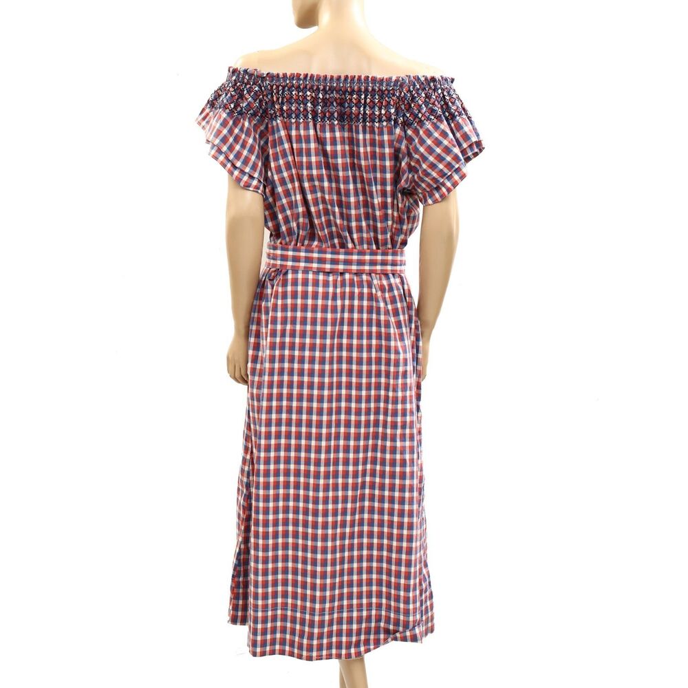 The Great The Holly Knoll Maxi Dress Smocked Plaid Printed Short Sleeve L 286111 - Picture 6 of 12